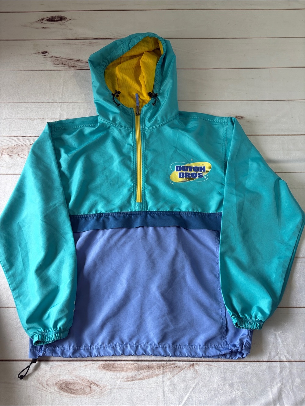Dutch Bros Teal, Lavender & Yellow Lightweight Hooded Pullover